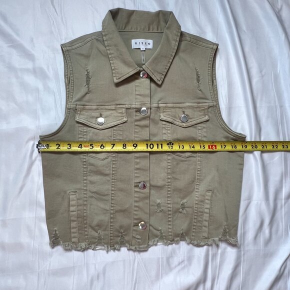 Risen Los Angeles Medium Women's Tan Sleeveless Denim Distressed Vest Brown/Tan - Picture 9 of 13